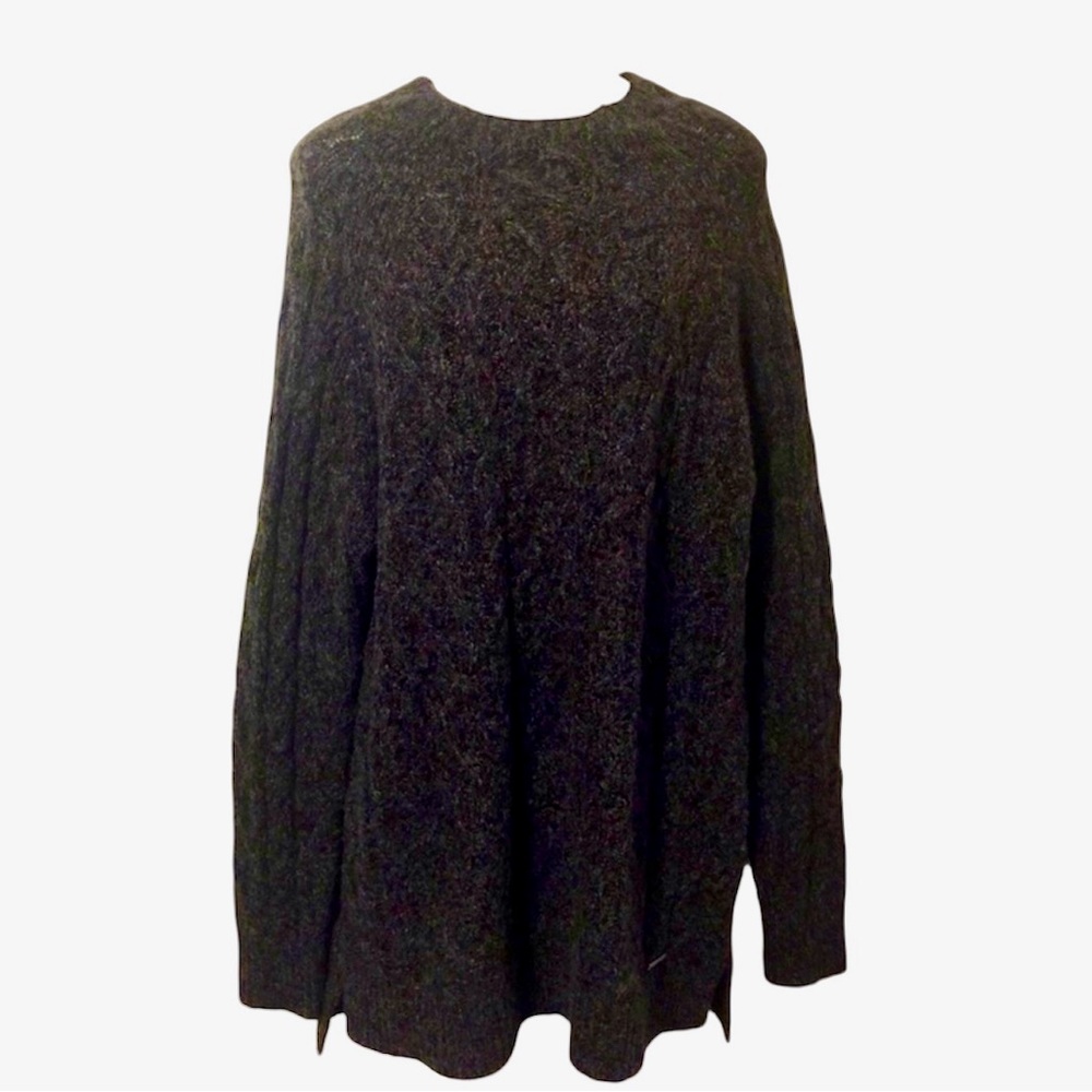 Michael Kors Chunky Dark Gray Cotton Blend Knit Tunic Sweater Mini Dress Sz L